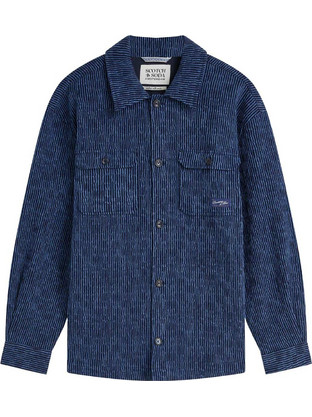 Scotch & Soda Ανδρικό Πουκάμισο Βαμβακερό Ριγέ Μακρυμάνικο Κανονική Γραμμή Navy Μπλε 183843-410