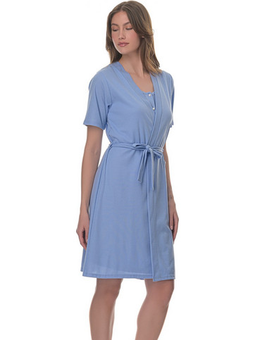 PNN Nightwear Jessica Ρόμπα Εγκυμοσύνης Βαμβακερή Καλοκαιρινή Μπλε 0261-0504-1