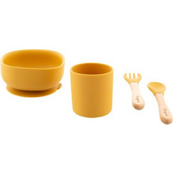 Zingies Βρεφικό Σετ Φαγητού Σιλικόνης & Bamboo Matt Κίτρινο 4τμχ