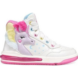 Geox Sketlite Παιδικά Sneakers Μποτάκια Λευκά Φούξια J66NWA0NFKNC0653