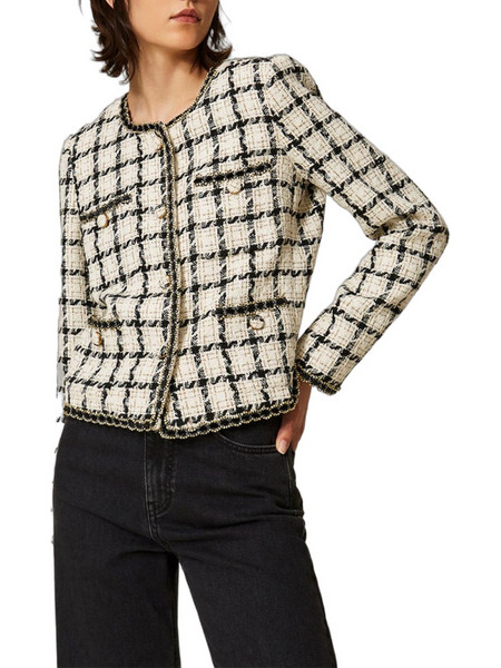TWINSET Γυναικείο Σακάκι Κοντό Τουίντ Εκρού 262TP2752-13859