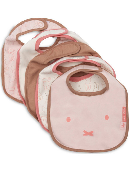 Jollein Miffy Moments Σετ Αδιάβροχες Σαλιάρες Υφασμάτινες με Αυτοκόλλητο Ροζ Καφέ 5τμχ