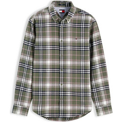 Tommy Jeans Ανδρικό Πουκάμισο Βαμβακερό Καρό Μακρυμάνικο Κανονική Γραμμή Χακί DM0DM23528-0N3