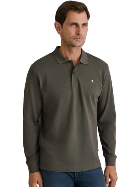 Navy & Green Ανδρική Μπλούζα Polo Μακρυμάνικη Χακί 24GE.500.9