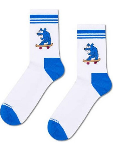 Happy Socks Skate Bear Ανδρικές Κάλτσες Ψηλές με Σχέδια Λευκές P006829