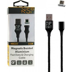 NSP ΚΑΛΩΔΙΟ MICRO USB ΦΟΡΤΙΣΗΣ-DATA MAGNETIC BRAIDED NSC01 3.5A QC 2.0 1m BLACK