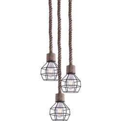 Home Lighting Grenade Κρεμαστό Φωτιστικό Οροφής με Σχοινί Πολύφωτο E27 Μαύρο 77-3683