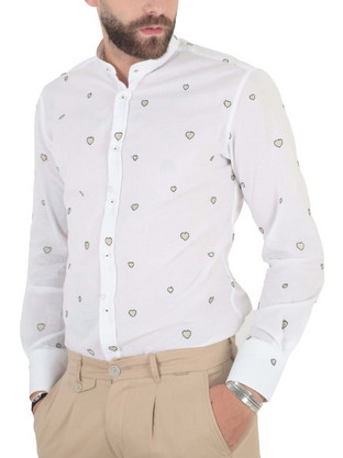 Stefan Ανδρικό Πουκάμισο Βαμβακερό Μακρυμάνικο Slim Fit με Mao Γιακά Άσπρο 9034-S/S21