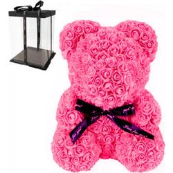 Αρκουδάκι Από Τεχνητά Τριαντάφυλλα Teddy Bear Roses Φούξια 25 cm