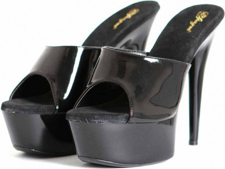 Noir vinyl mule Platform with Heel 14cm