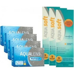 Amvis Aqualens Refresh Aquasoft Μηνιαίοι Φακοί Επαφής Σιλικόνης Υδρογέλης με Φίλτρο UV 3τμχ + 1 Υγρό Aquasoft 380ml