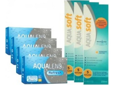 Amvis Aqualens Refresh Aquasoft Μηνιαίοι Φακοί Επαφής Σιλικόνης Υδρογέλης με Φίλτρο UV 3τμχ + 1 Υγρό Aquasoft 380ml