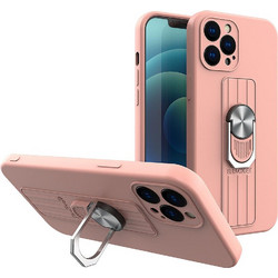 Ring Case silicone case with finger grip and stand for iPhone 12 Pro pink