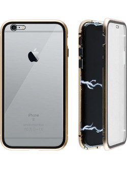 IDOL 1991 MAGNETIC METAL FRAME ΘΗΚΗ IPHONE 6S PLUS 5.5in GOLD+TEMPERED GLASS BACK-FRONT