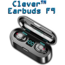 Clever Earbuds F9 Ακουστικά Bluetooth In Ear Ανθεκτικά στο Νερό Black