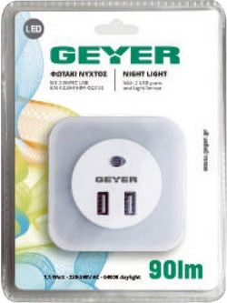 LED Φωτάκι Νυκτός με 2ΧUSB + Sensor - LN-USB2
