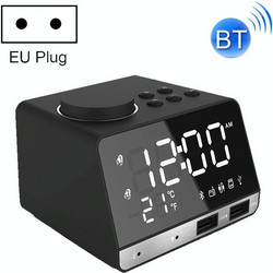 K11 Bluetooth Alarm Clock Speaker Creative Digital Music Clock Display Radio with Dual USB Interface, Support U Disk / TF Card / FM / AUX, EU Plug(Black) (OEM)