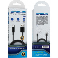 Καλώδιο Σύνδεσης και Φόρτισης Ancus Flow E44 USB σε Micro-USB 2.0A 480Mbps Data Transfer Μαύρο 1μ