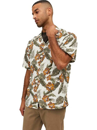 Jack & Jones Ανδρικό Πουκάμισο Βαμβακερό Φλοράλ Κοντομάνικο Slim Fit Λευκό Πολύχρωμο 12222898