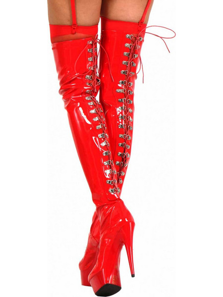 Vinyl thigh high Boots with lacing