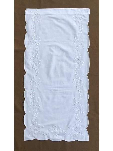 Κουρτίνα Λινή Κεντητή Χειροποίητη 32x60 - DressingHome - Κάρυστος - Λευκό