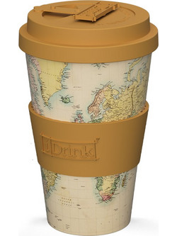iDrink Ποτήρι Καφέ Bamboo με Καπάκι Old Map 435ml ID5012