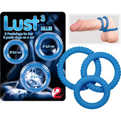 Lust Cock Ring Σετ Ελαστικά Δαχτυλίδια Πέους & Όρχεων Σιλικόνης Μπλε 3τμχ