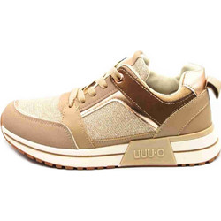 Sneaker χακί με glitter και μπέζ λεπτομέρειες