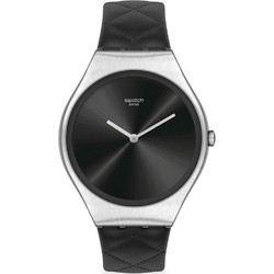 Swatch Γυναικείο Ρολόι με Μαύρο Δερμάτινο Λουράκι SYXS136