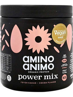 Amino Animo Organic Power Mix Cocoa Φυτική Πρωτεΐνη Χωρίς Λακτόζη & Γλουτένη 350gr