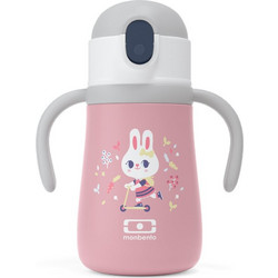 Monbento MB Stram Bunny Παιδικό Μπουκάλι Θερμός Πλαστικό BPA Free με Καλαμάκι Ροζ 360ml
