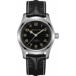 Hamilton Khaki Field Ανδρικό Ρολόι Αυτόματο με Μαύρο Δερμάτινο Λουράκι H70605731