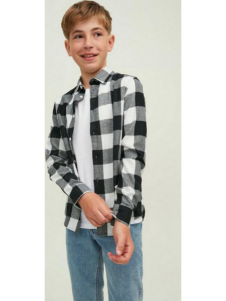 JACK & JONES SHIRT EGINGHAM TWILL BLACK WHITE JR