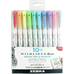 Zebra Mildliner Double Ended Brush Pen & Marker Bold & Fine Point 10 Pack (ZB-79101) (ZEB79101)