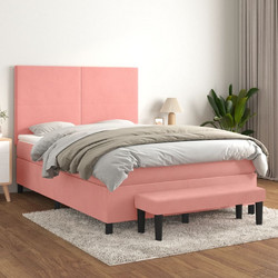 vidaXL Κρεβάτι Boxspring Βελούδινο Ροζ με Στρώμα 140x200cm 3137730