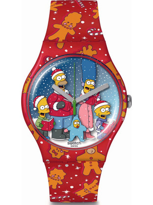 Swatch The Simpsons Γυναικείο Ρολόι με Κόκκινο Καουτσούκ Λουράκι SUOZ361
