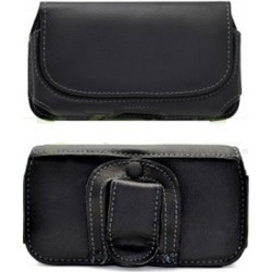 Universal μαύρη δερμάτινη θήκη XL belt case με clip ζώνης συμβατή με πολλά μοντέλα κινητών τηλεφώνων