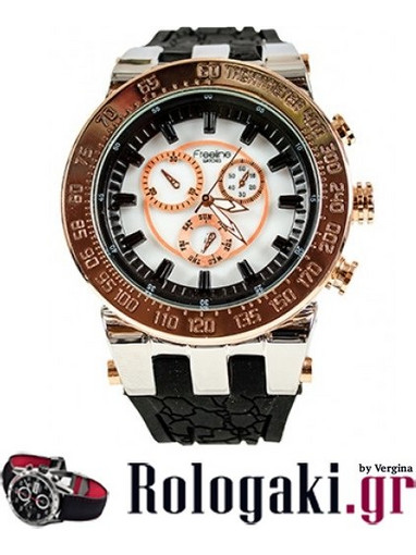 Freeline Rose Gold Ανδρικό Ρολόι Χρονογράφος με Μαύρο Καουτσούκ Λουράκι 7014-2