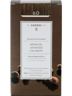 Korres Argan Oil Advanced Colorant 6.0 Ξανθό Σκούρο Φυσικό Μόνιμη Βαφή Μαλλιών Χωρίς Αμμωνία 50ml