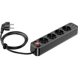 Πολύπριζο Hoco 4 Θέσεων με διακόπτη + 2 USB QC3.0 18W + Type C PD 20W Aura NS1 Black