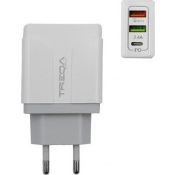 Treqa CH-640 Φορτιστής με 2 Θύρες USB-A 38W Power Delivery & Quick Charge 3.0 White
