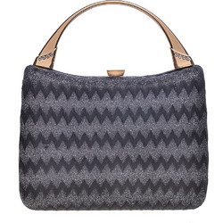 Τσαντάκι clutch με χερούλι χρυσό και εξωτερική πλέξη σε ανθρακί χρώμα 19x14x5cm