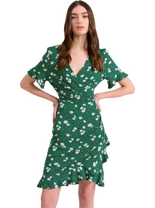 Funky Buddha Mini Καλοκαιρινό Καθημερινό Φόρεμα Floral Κρουαζέ Πράσινο FBL009-109-13