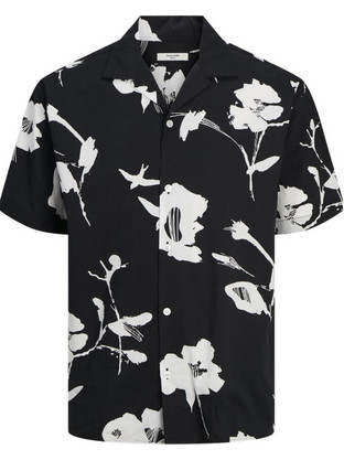 Jack & Jones Ανδρικό Πουκάμισο Βαμβακερό Φλοράλ Κοντομάνικο Κανονική Γραμμή Μαύρο Πολύχρωμο 12227632
