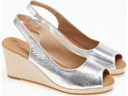Πλατφόρμες peep toe με όψη σχοινιού στη σόλα - Ασημί