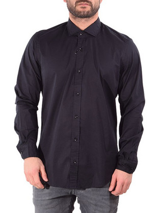 Senior Ανδρικό Πουκάμισο Βαμβακερό Μακρυμάνικο Slim Fit Μαύρο SK06M2SH004-243C