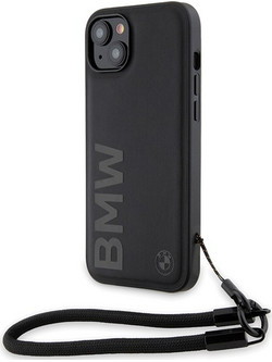 BMW Signature Leather Wordmark Cord - θήκη για Apple iPhone 15 - Μαύρο