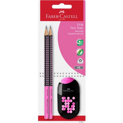 Faber Castell Grip 2001 Σετ 2 Μολύβια & Γόμα-Ξύστρα Compi Ροζ
