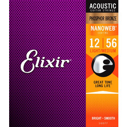 Elixir Strings 16077 Σετ 6 Χορδές Ακουστικής Κιθάρας Phosphor Bronze 12-56" Medium Tension