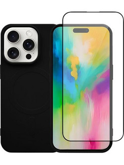 Redshield iPhone 16 Pro Silicone Case with MagSafe & Glass Black Σετ - Θήκη Κινητου & Προστατευτικό Οθόνης